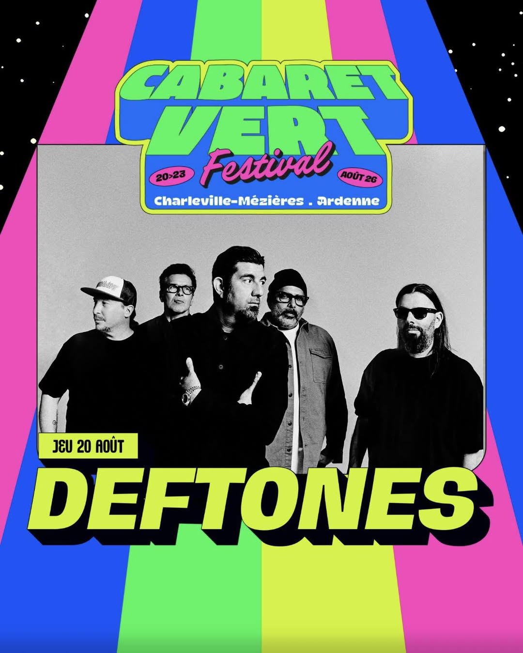 Affiche du Cabaret Vert 2026 avec Deftones et Nick Cave parmi les artistes annoncés.
