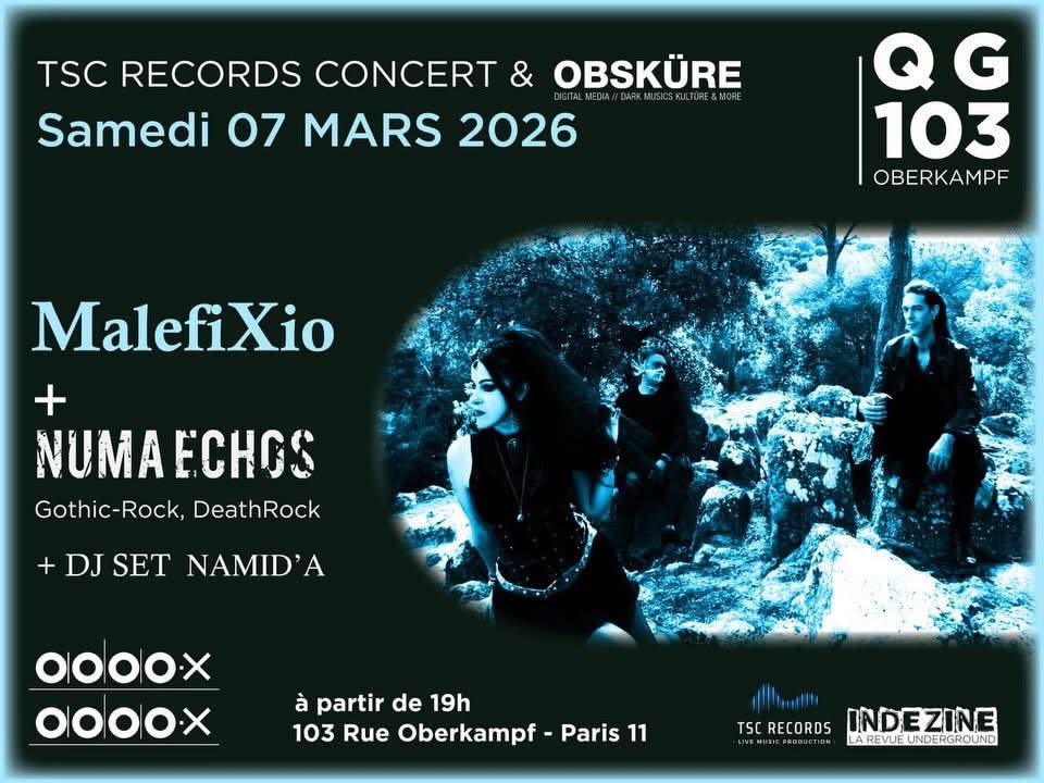 affiche de numa echos et malefixio au qg oberkampf a paris 2026