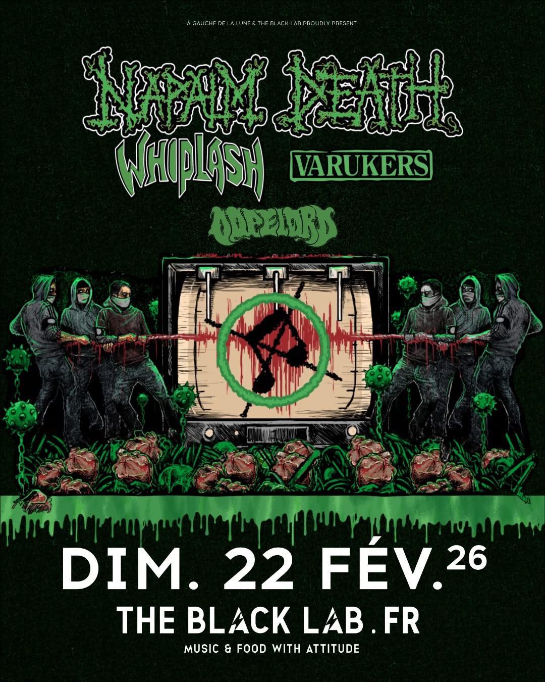 Napalm Death au Black Lab près de Lille avec Whiplash, The Varukers et Dopelord