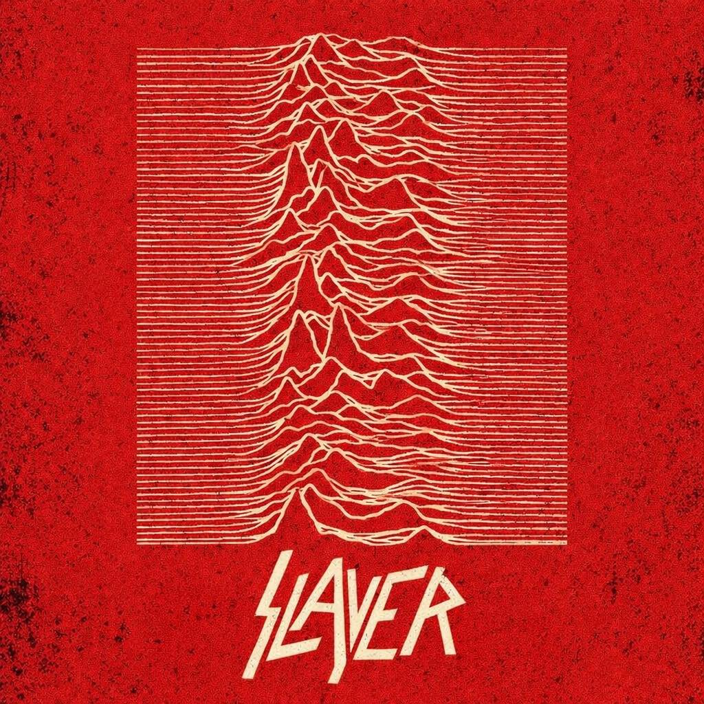 Illustration de la "vague" de Joy division avec l'inscription slayer dessous