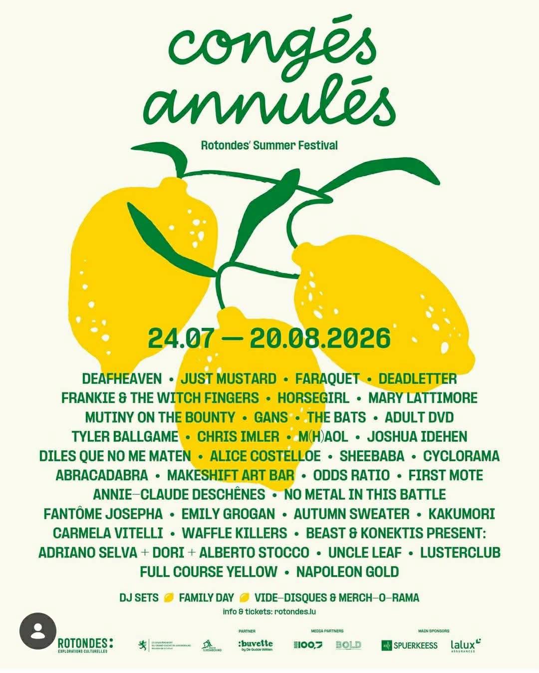 Festival Congés Annulés aux Rotondes de Luxembourg avec concerts de post-punk, noise, shoegaze, garage rock et musique indépendante dans une ancienne friche ferroviaire.