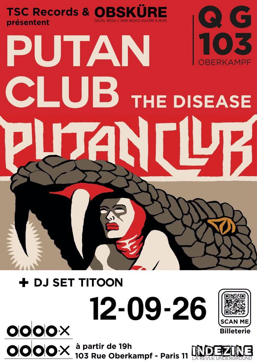 Putan Club et The Disease en concert au QG Oberkampf à Paris avec une soirée mêlant post-punk, industriel, électronique et rock expérimental.