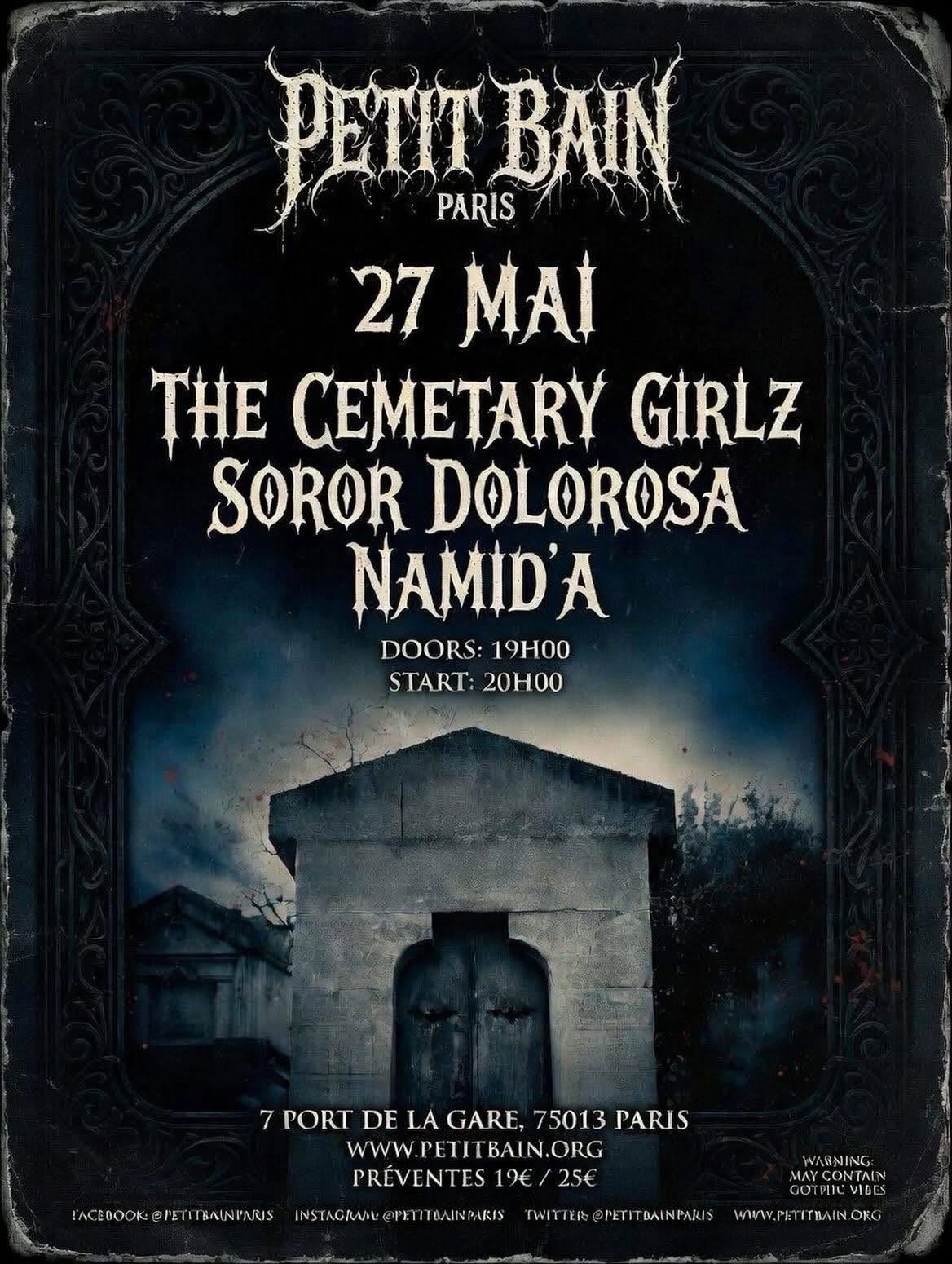 Flyer concert soror dolorosa et the cemetary girlz au petit bain