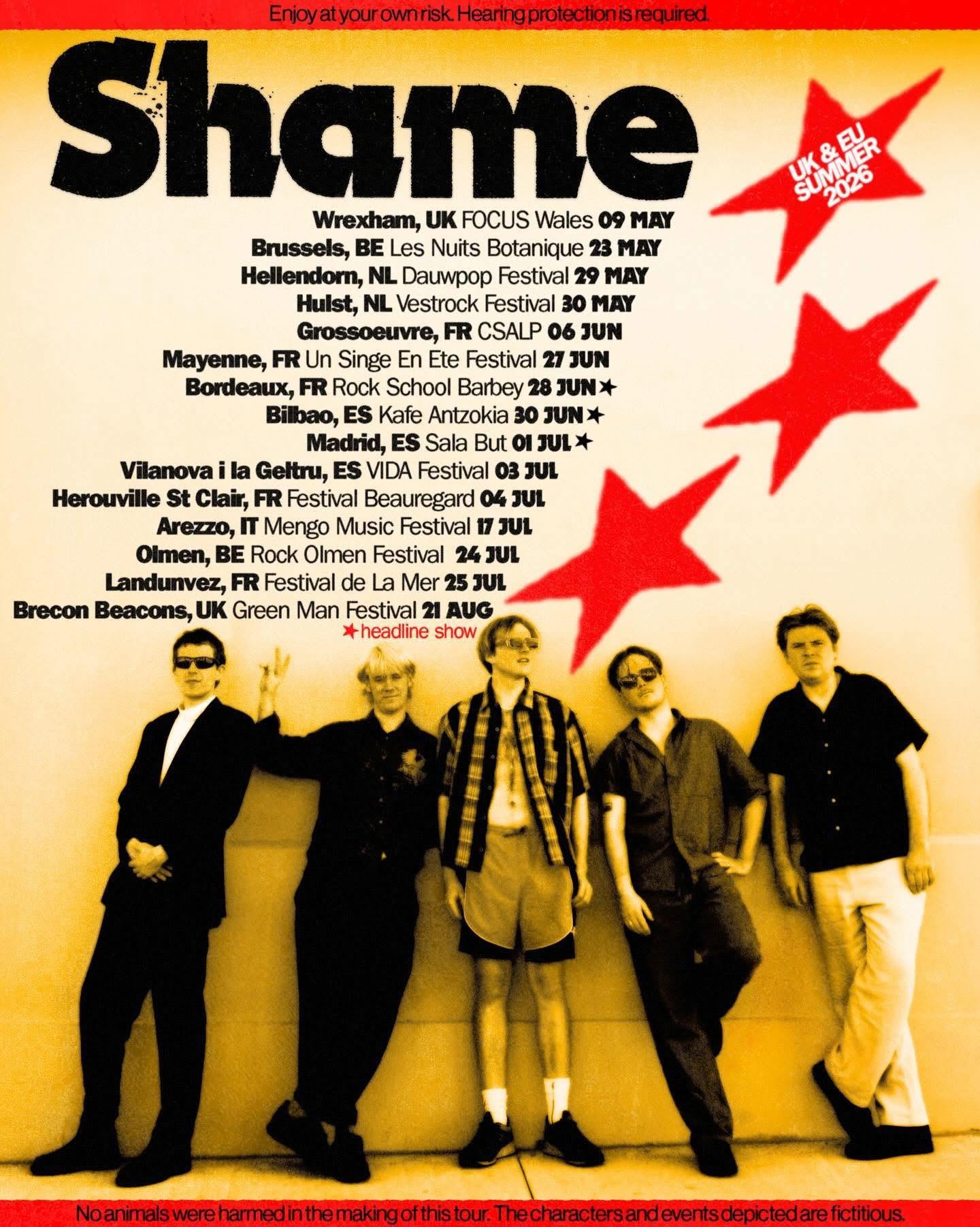 Flyer tournée été Shame 2026