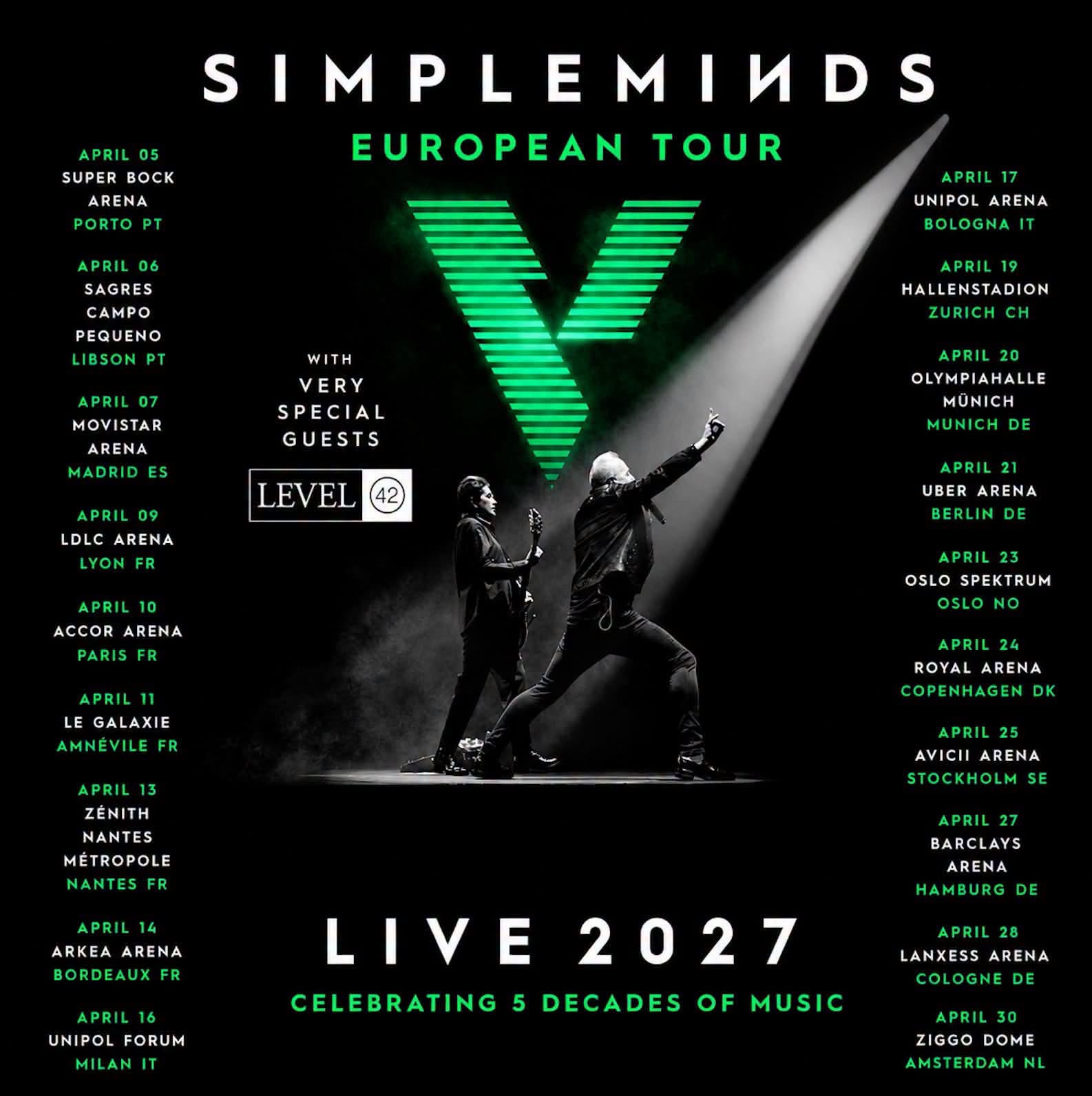 Simple Minds tournée européenne 2027 Celebrating 5 Decades of Music